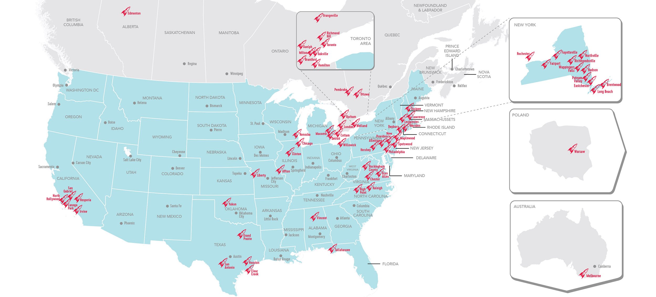 Map showing schools visited by GZM